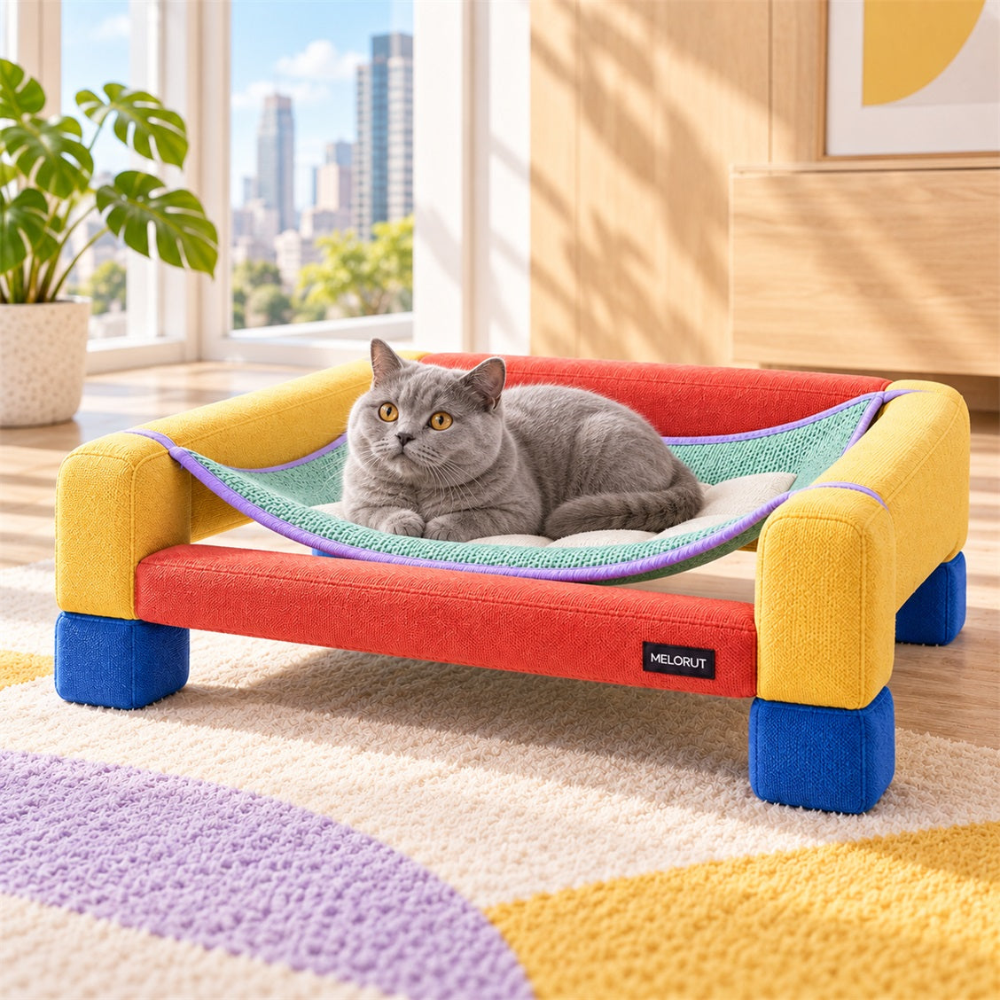 Melorut Elevated Lounge Hammock Pet Bed - in-use scene