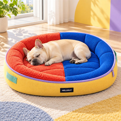 Melorut Dual-Texture Round Pet Bed - in-use scene