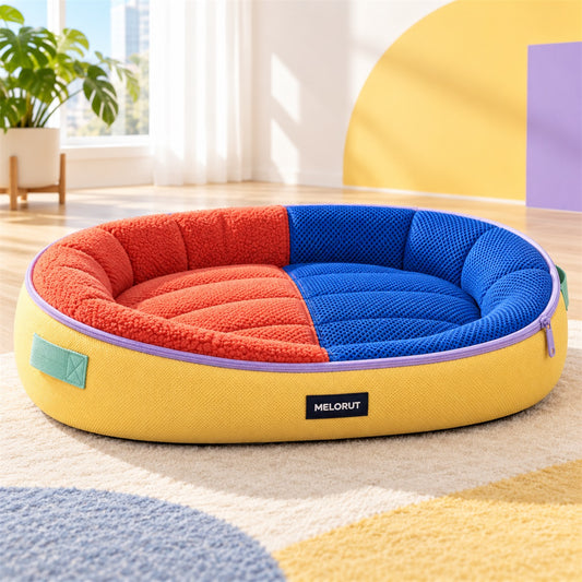 Melorut Dual-Texture Round Pet Bed - main product view